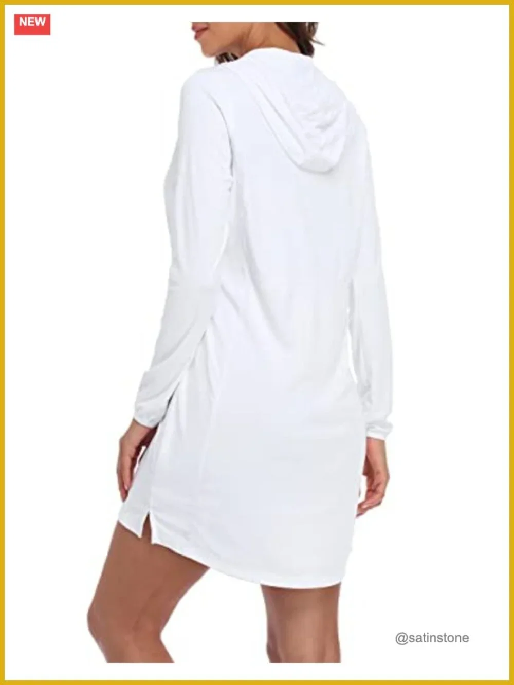 UPF 50 Long Sleeve Hooded Swim Cover Up Dress with Pockets Quick Dry Sun